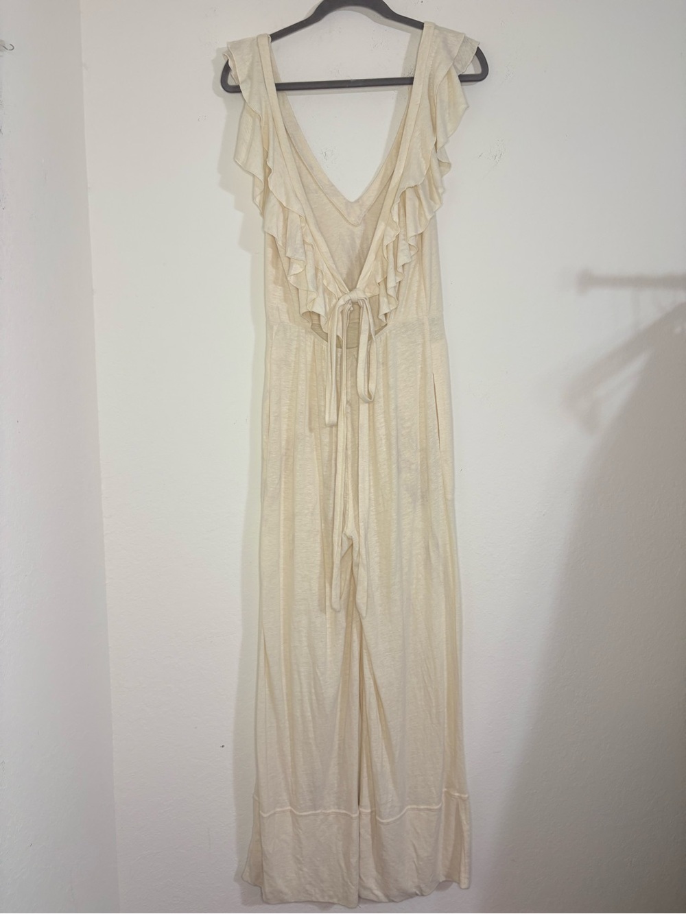 Free People Beach Linen Blend Calluna Jumpsuit Ruffle details tie back size XS - Picture 7 of 15